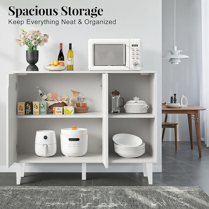 Panana Kitchen Buffet Cabinet Storage Sideboard with 2 Doors 2 Shelves, 41.8" L x 15" W x 32.5" H (White)