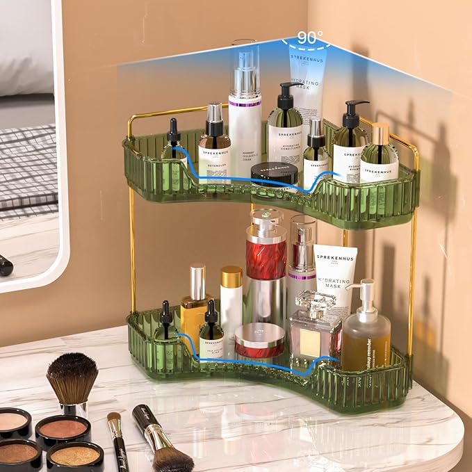 GTI 2 Tier Bathroom Counter Organizer, Multi-Function Corner Bathroom Organizer Countertop,Makeup Organizer Perfume for Dresser Vanity Tray, Spice Rack Organizer for Kitchen (Clear)