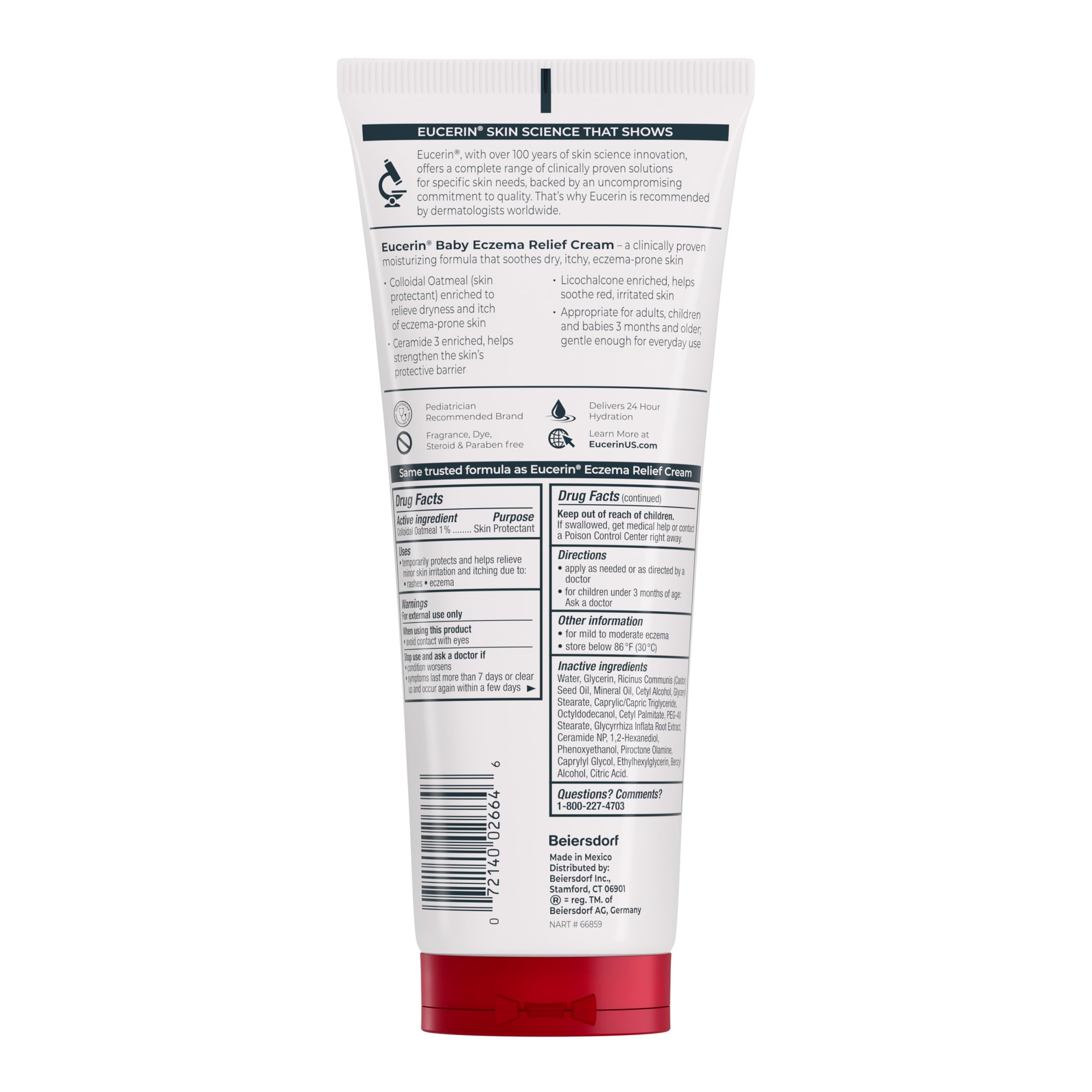 Eucerin Baby Eczema Relief Body Cream, Fragrance Free Baby Eczema Cream with Colloidal Oatmeal, Ceramide-3 and Licorice Root Extract, 8 Oz Tube
