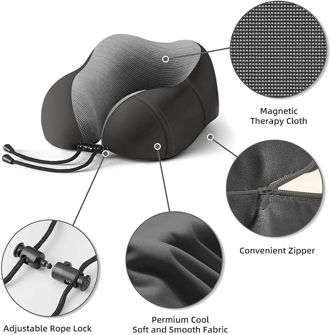 Neck Pillow for Traveling,Premium Memory Foam Travel Neck Pillow for Airplane,Soft Smooth & Breathable Cover,Adjustable Headrest Sleep Flight Pillow for Plane,Car,Office and Home,Black
