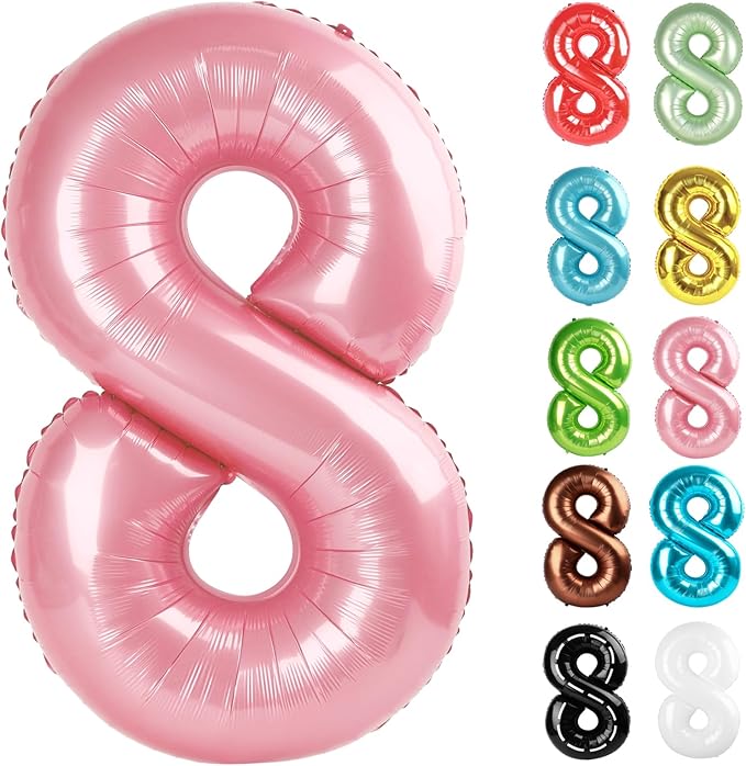 Pearlescent Pink Number 8 Balloon 40 Inch, 8 Balloon Number, 8th Birthday Decorations, Pearlescent Pink Party Supplies for Boys Girls