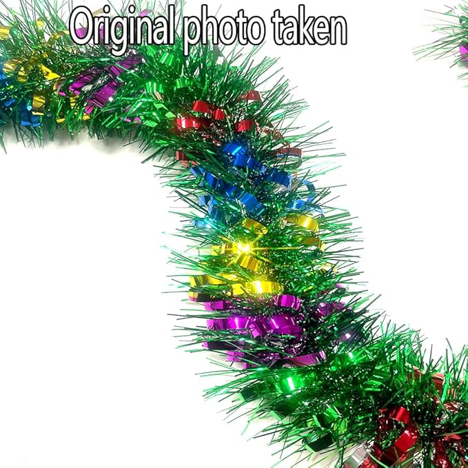 33Ft Green Tinsel Twist Garland Shiny Thick Metallic Foil Xmas Tree Decorations for Christmas New Year Parties St Patricks Day Parade Floats and Other Holidays Party Hanging Decor-(Colours+Green)