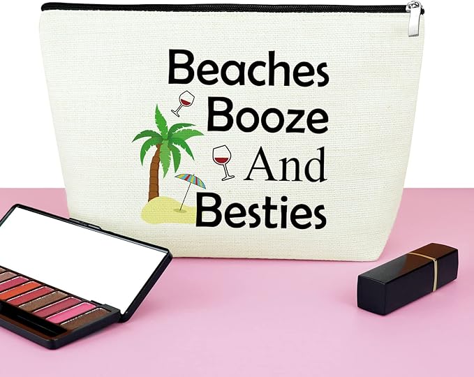 Mxrymvu Beach Gifts for Women Friends Makeup Bag Beach Lover Gifts Cosmetic Bag Funny Vacation Gift Seaside Themed Pouch for Women Besties Birthday Christmas Graduation Present Travel Makeup Pouch
