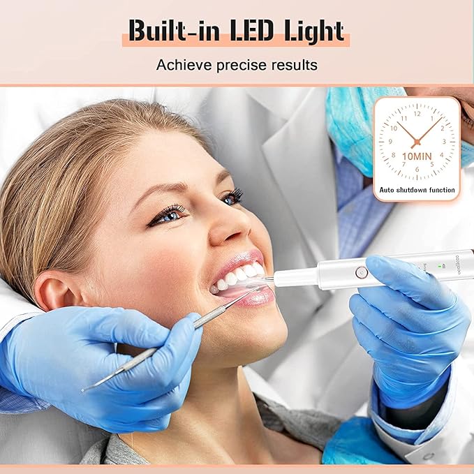 Plaque Remover for Teeth, Electric Tooth Cleaner Tartar Remover for Teeth with LED Light,4 Modes Rechargeable Teeth Cleaning Kit with Dental Tools, 2 Replaceable Heads (White A)