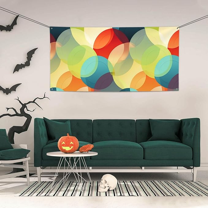 Colorful Retro Abstract Print Holiday Banner Hanging Resuable Banners Birthday Banner Welcome Banner For Office Christmas Party Farmhouse Decor Supplies,Medium