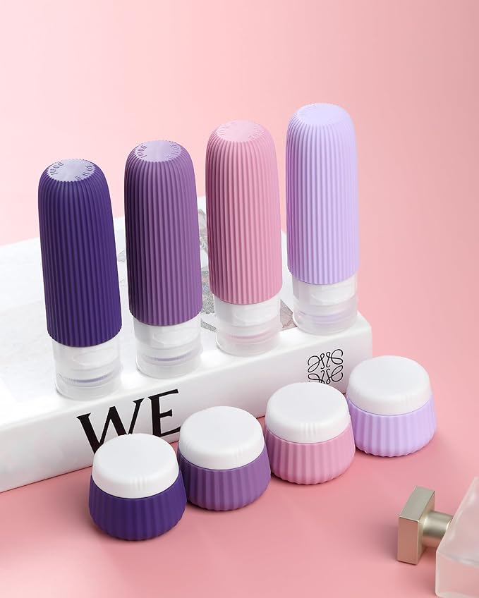 Travel Bottles for Toiletries - 8 Pack, TSA Approved 3oz Travel Containers, Leak Proof Silicone Squeezable Cream Jars with Clear Bag