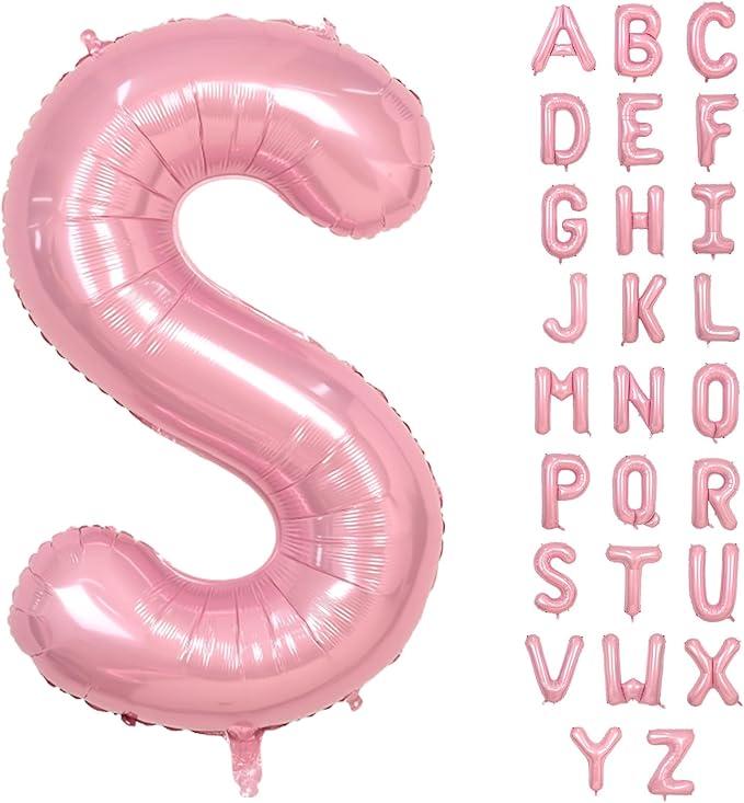 40 Inch Letter S Balloon, Large Baby Pink Letter Balloons, Single Foil Alphabet S Balloon, Big Pearl Pink Name Balloon Helium for Girls Women Birthday Party Baby Shower Anniversary Decoration