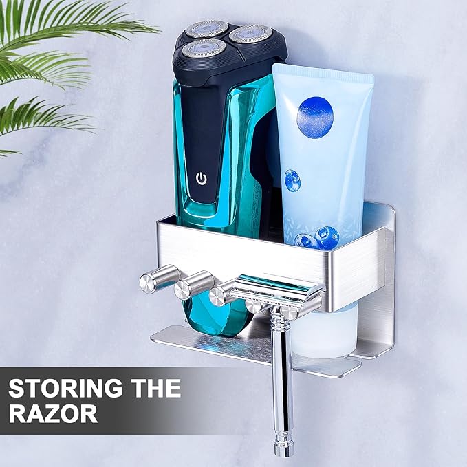 Electric Toothbrush Head Holder, Stainless Steel Tooth Brushing Holder Storage Toothpaste Razor, Wall Mounted Toothbrush Holders for Shower Bathroom, Adhesive Tooth Brush Head Holder Organiser