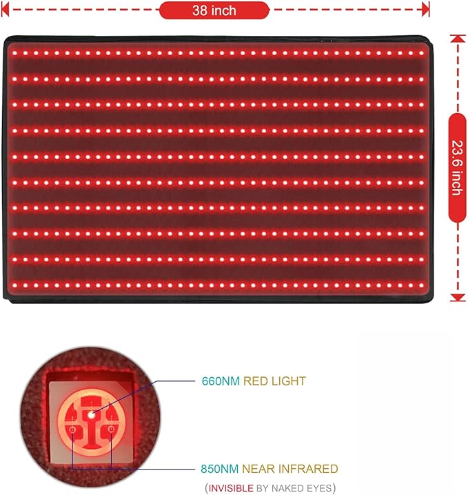 LOVTRAVEL LED 660nm Red Light Therapy Mat 38'' X 23.6'' 850nm Near Infrared Light Therapy Devices Large Pads for Whole Full Body Pain Relief