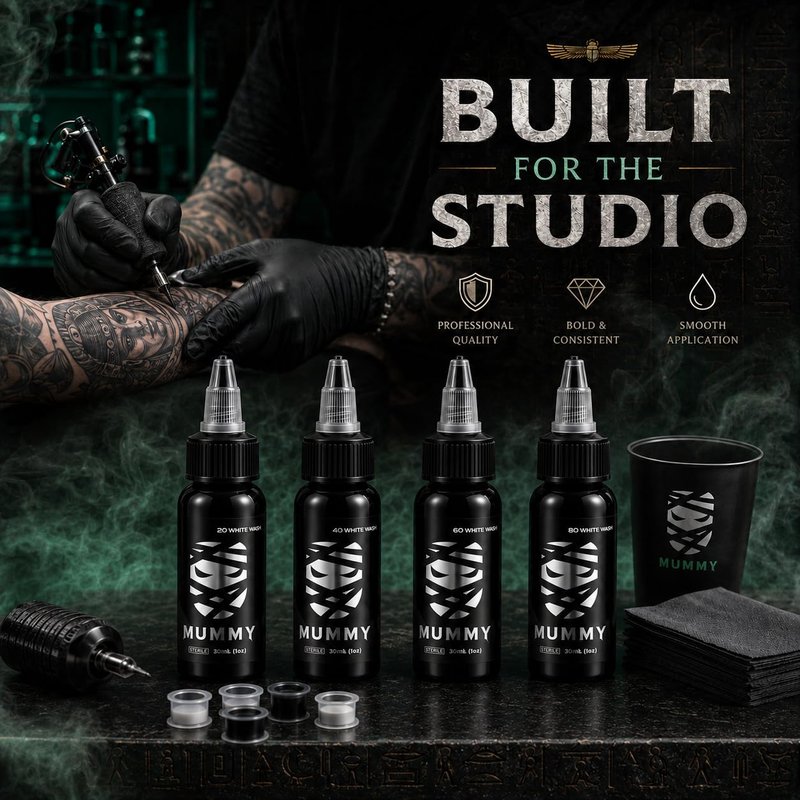 Mummy USA Custom Whitewash Tattoo Ink Set, 4 Bottles, 1oz Each