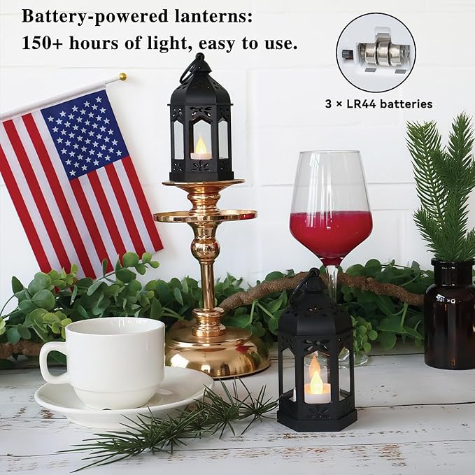 LLQ 8Pcs Mini Lanterns for Centerpiece, Medieval Gothic Fairy Party Decor, Decorative Candle Lanterns for Indoor, Small Vintage Lantern for Halloween Christmas Wedding Table Decor, Black