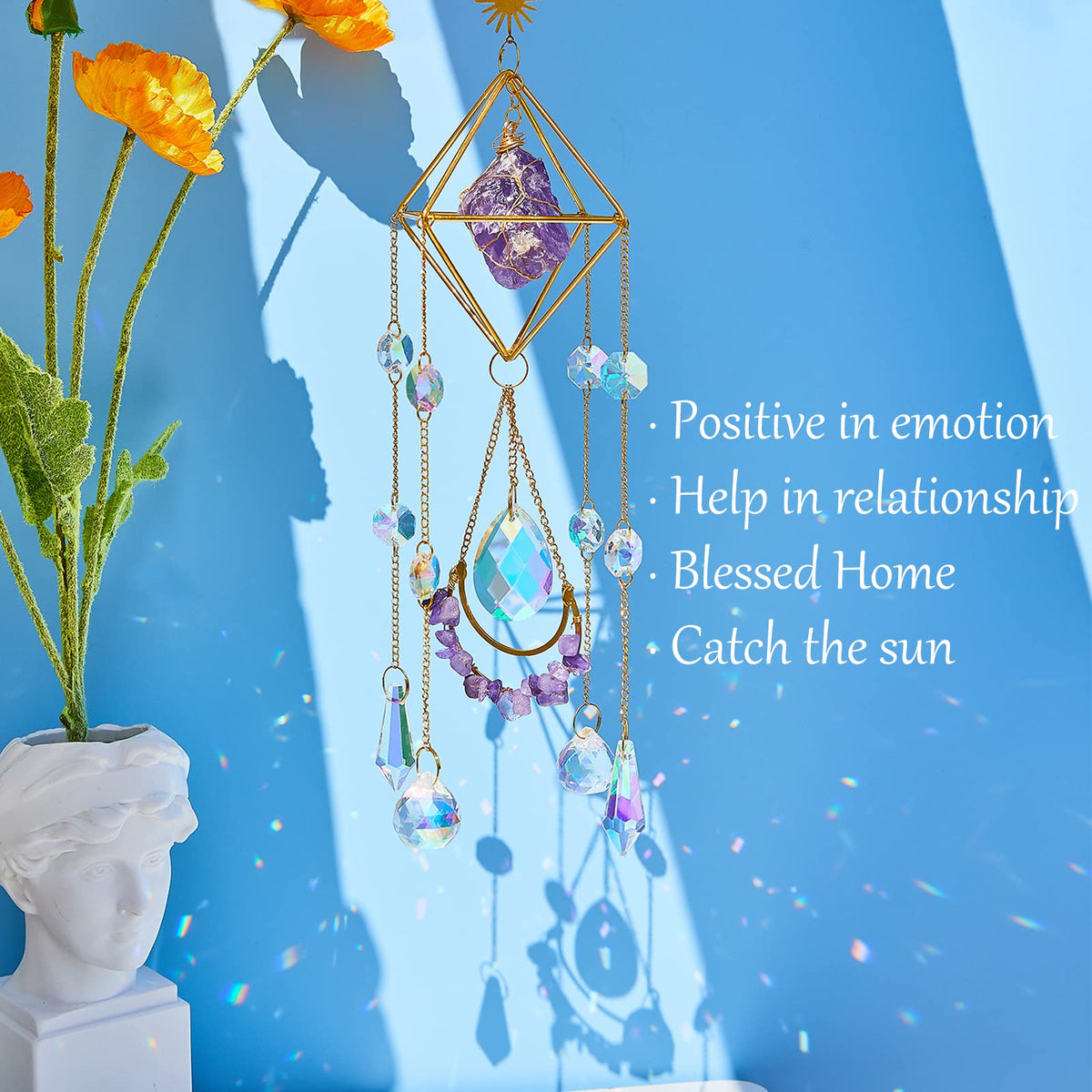 Amethyst Crystal Suncatcher - Hanging Gold Plated Garden Sun Catcher