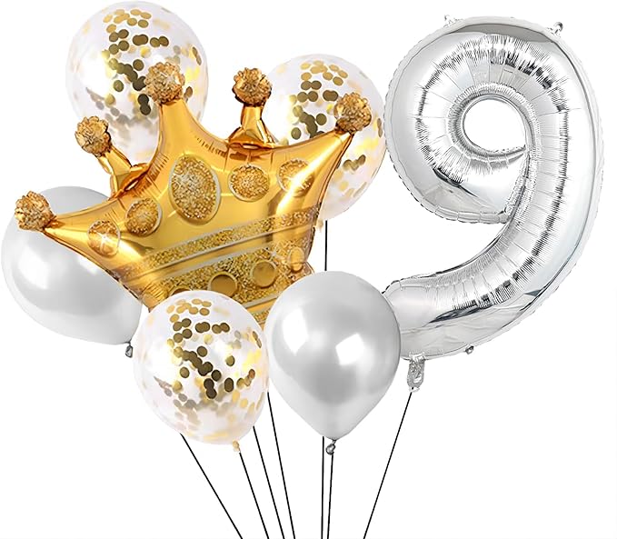 40 Inch Silver Number Balloons, Helium Mylar Foil Number Balloons for Birthdays, Number 9 Balloon for Party Wedding Bachelorette Birthday Bridal Shower Graduation Anniversary Celebration Party Decorations Supplies