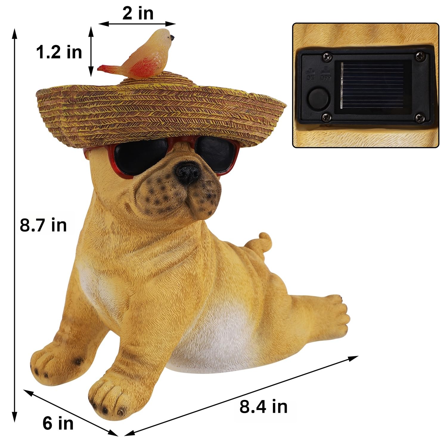 Glintoper Solar Garden Statue Dog Figurine, 8.7" Outdoor Resin Puppy Whimsical Lawn Porch Yard Art, Birthday Mothers Day Ideal Gifts, Lighted Shar Pei Ornaments for Patio Pathway Yard Decoration ﻿