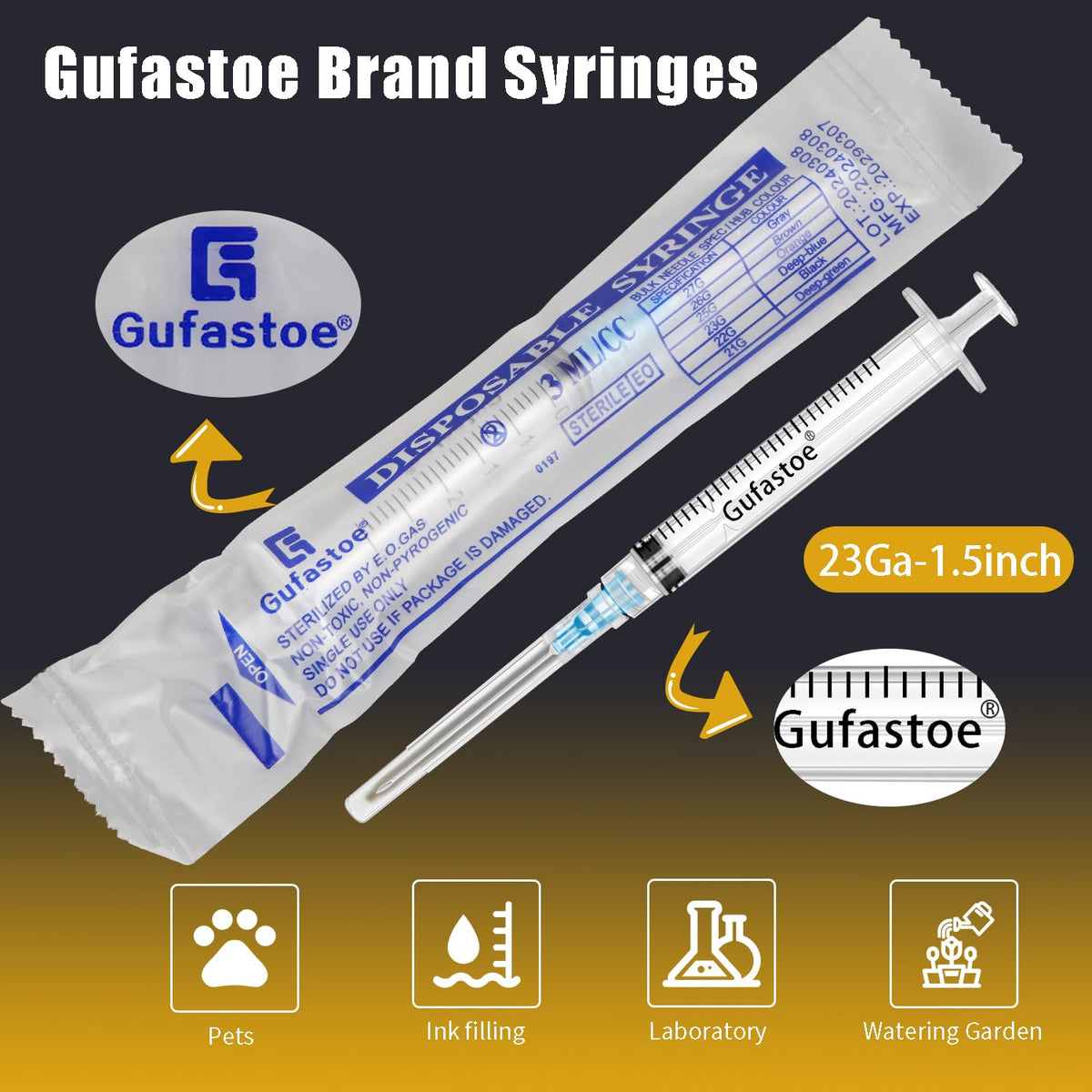 100Pack 3ml/cc with 23 G 1.5” Safety Individually Wrapped
