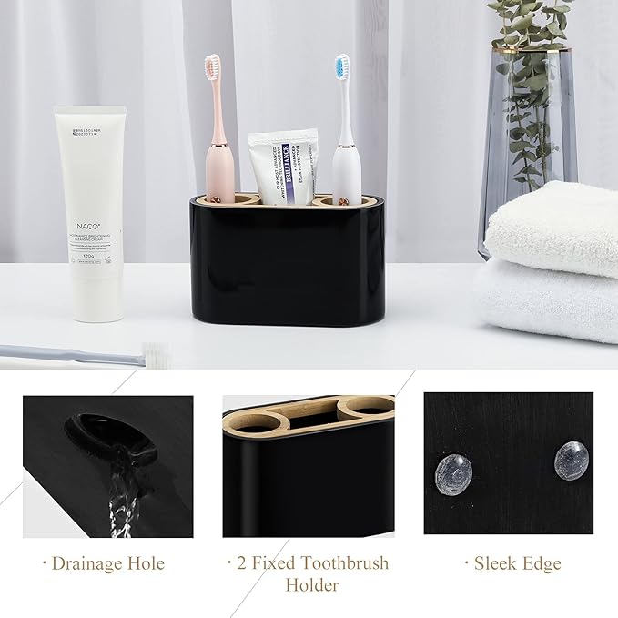 Shinowa Toothbrush Holder,Premium Toothbrush Organizer,Bathroom Storage Organizer for Electric Toothbrush, Toothpaste, Razor, Comb, Black