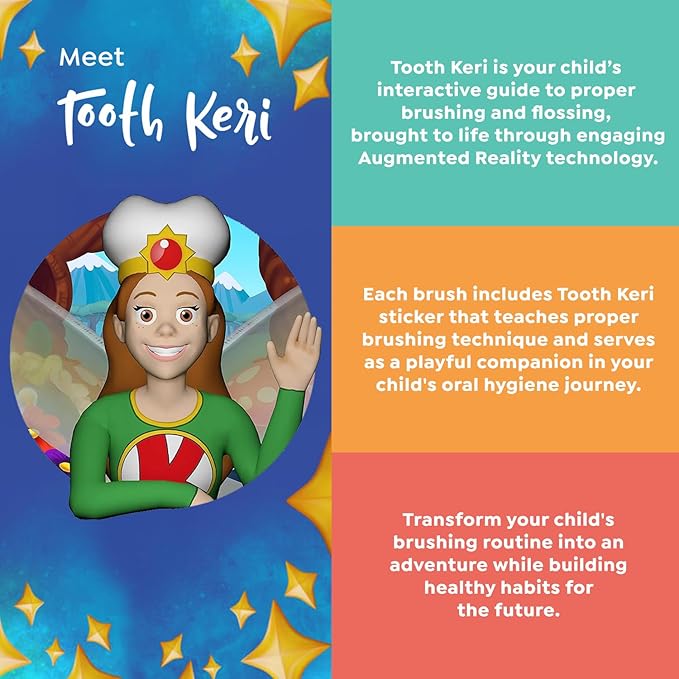 SuperMouth® SuperBrush Jr.® Kids Manual Toothbrush – Soft Patented SuperBristles® Clean Baby Teeth 30X Better, Gentle Plaque Removal, Augmented Reality Teaches Proper Brushing