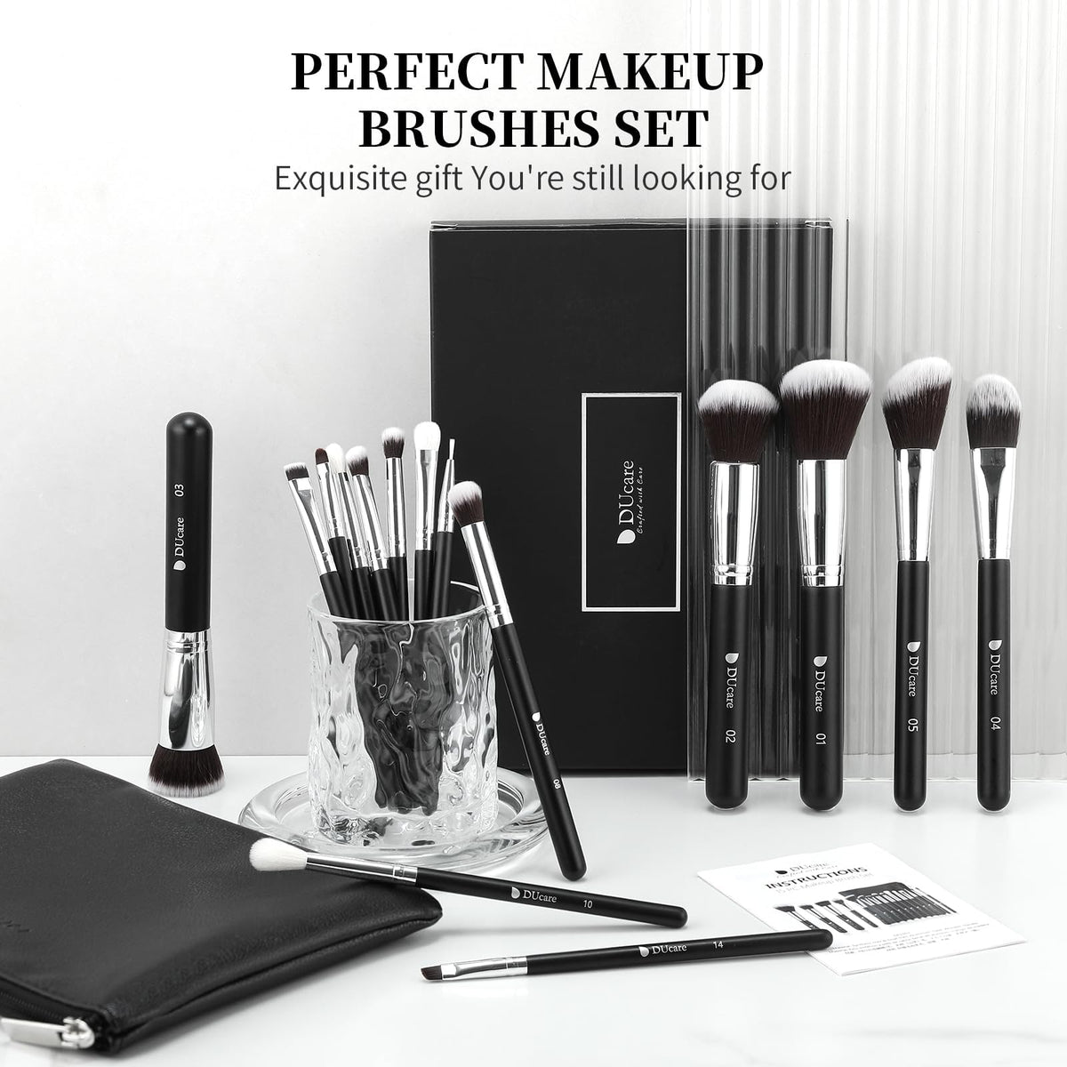 DUcare Makeup Brushes with Travel Bag 15Pcs Makeup Brush Set