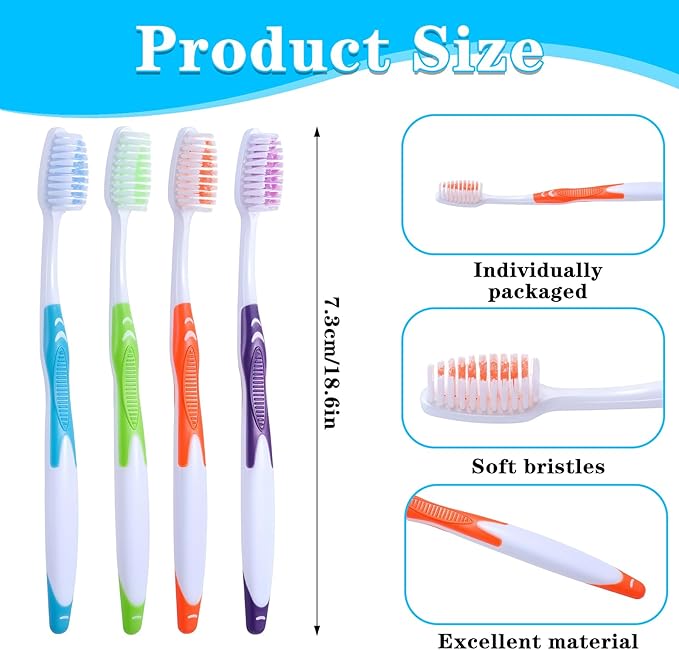 80 Pack Premium Toothbrushes, Oversized Easy Grip Rubber Handle, Soft Multi Color Nylon Bristles, Bulk Packed, No Cutting or Tearing Apart Required.
