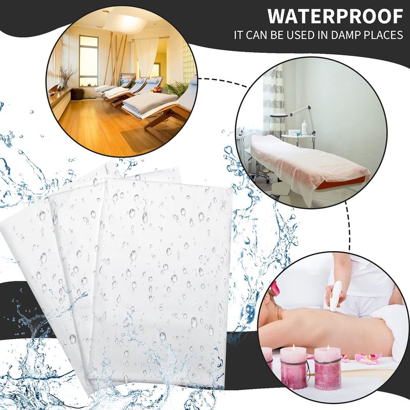 Breling 100 Pcs 31.5 x 71 Inch Disposable Bed Sheets Oil-proof PE Film Massage Table Sheets Non-woven Fabric Spa Waterproof Bed Cover Breathable for Beauty Salon Hotels Tattoo Waxing(White)
