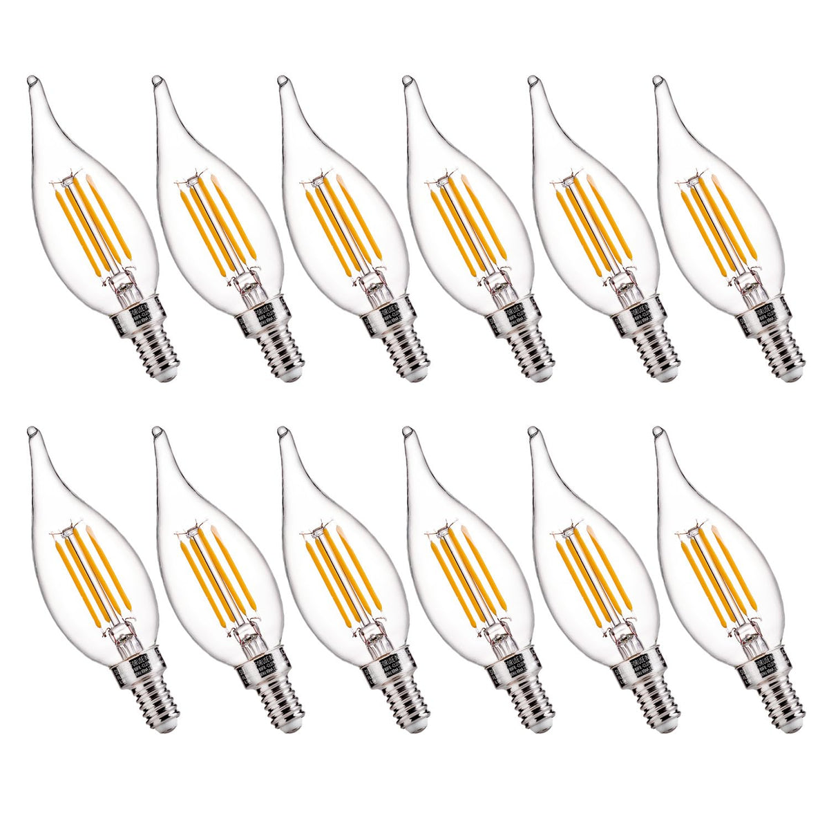 FLSNT Candelabra LED Light Bulbs, CA11 LED E12 Chandelier Light Bulbs 60W Equivalent, 2700K Soft White, 550LM, 5.5W, 90+ High CRI, AC 120V, 12 Pack, Dimmable UL,CA65 Listed.