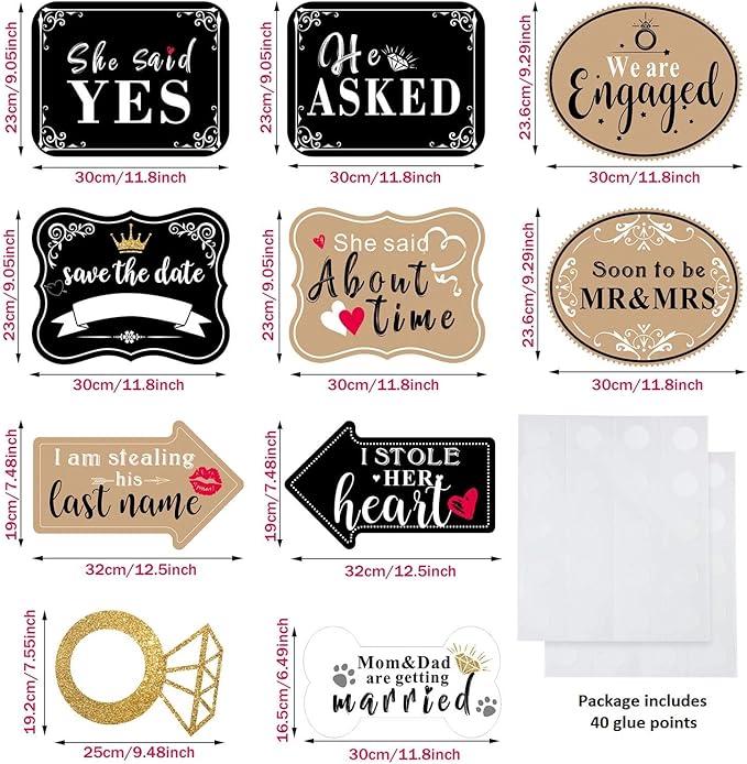 Blulu 10 Pieces She Said Yes Sign Engagement Photo Props Engagement Announcement Photo Prop Kit Signs Cardboard for Wedding Party