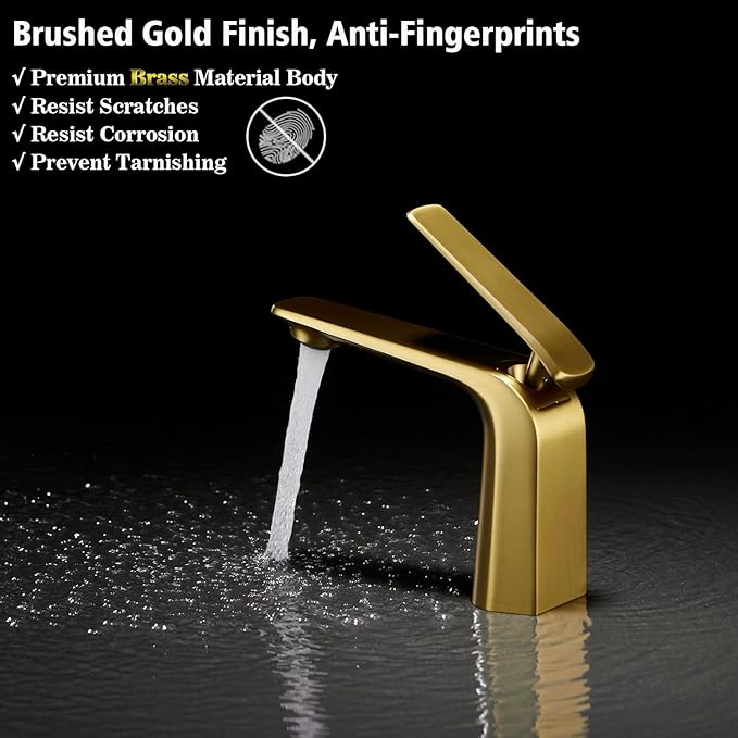TOCALOCA Brushed Gold Bathroom Faucet, Single Hole, Single Lever, Vessel Sink Faucet, Copper, Aerated Stream, 2.2 GPM, Limited Warranty