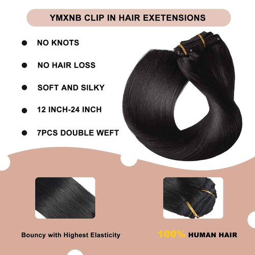 YMXNB Clip In Hair Extensions Real Human Hair 20Inch 120g 100% Remy Human Hair Extensions Clip Ins Invisible Seamless Straight Human Hair Clip In Extensions 7pcs Double Weft Natural Black