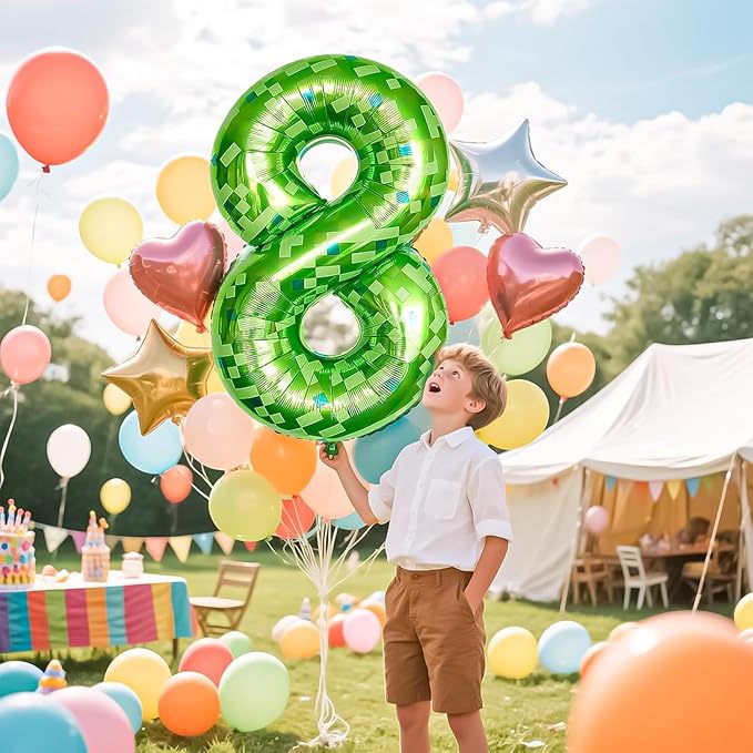 Green Number Balloons, Gaint Green Pixel Number 8 Balloon 40 Inch Dark green 8 Balloon for Boys Girls Kids 8th Birthday Party Decoration