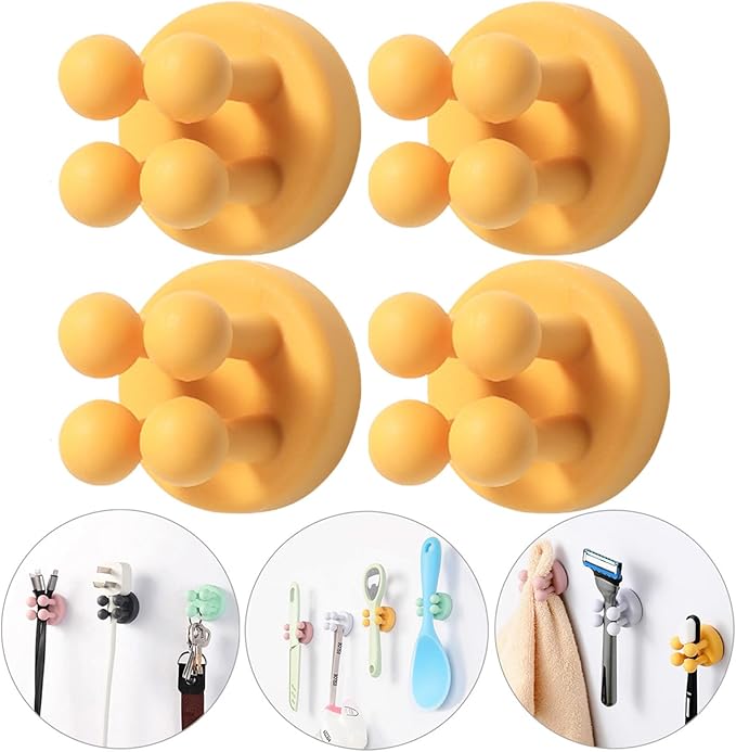 Razor Holder Shaver Hook Hanger Stand - 4Pcs Silicone Toothbrush Holders for Shower Wall Mounted Self Adhesive Cute Utility Dorm Room Bathroom Kitchen Organizer Storage Hook for Hanging Loofah Towel