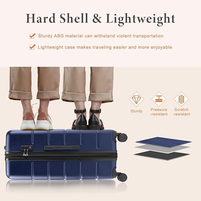 Sweetcrispy Carry on Suitcase, Luggage with Spinner Wheels, Hard Shell ABS, TSA Lock, 20 Inch Blue