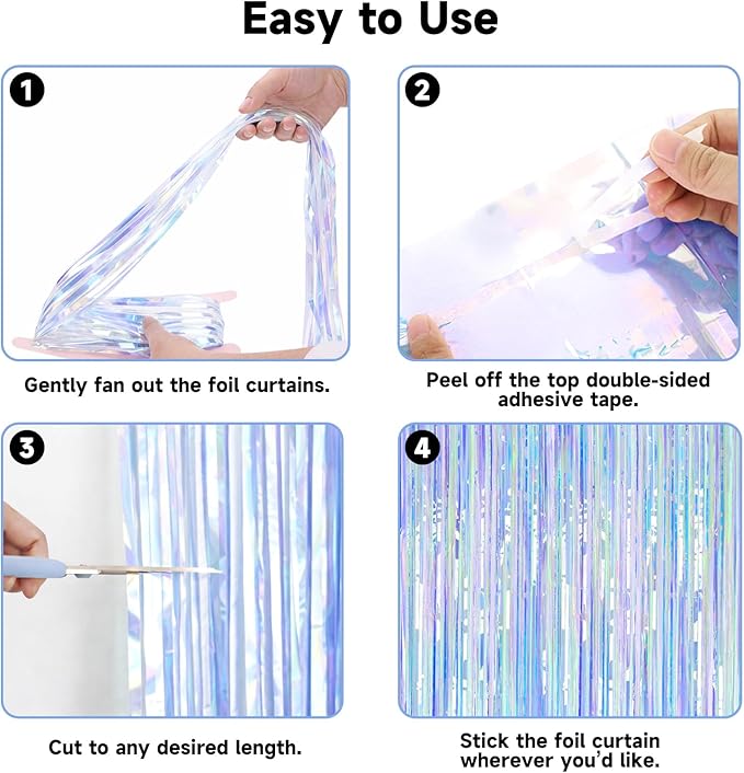 jijAcraft 3 Pack Iridescent Tinsel Foil Fringe Curtain, Holographic Party Photo Backdrop for Mermaid Party Birthday Graduation Engagement Bridal Shower Bachelorette New Year Baby Shower Party Decor