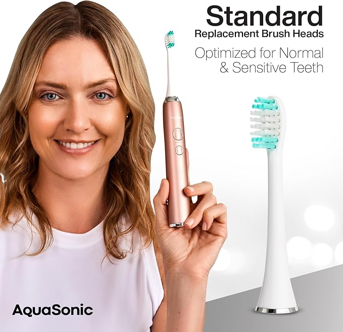 AquaSonic Standard Replacement Brush Heads | ADA Accepted | for Normal & Sensitive Teeth | Compatible with Many AquaSonic Toothbrush Handles (2 Pack White)