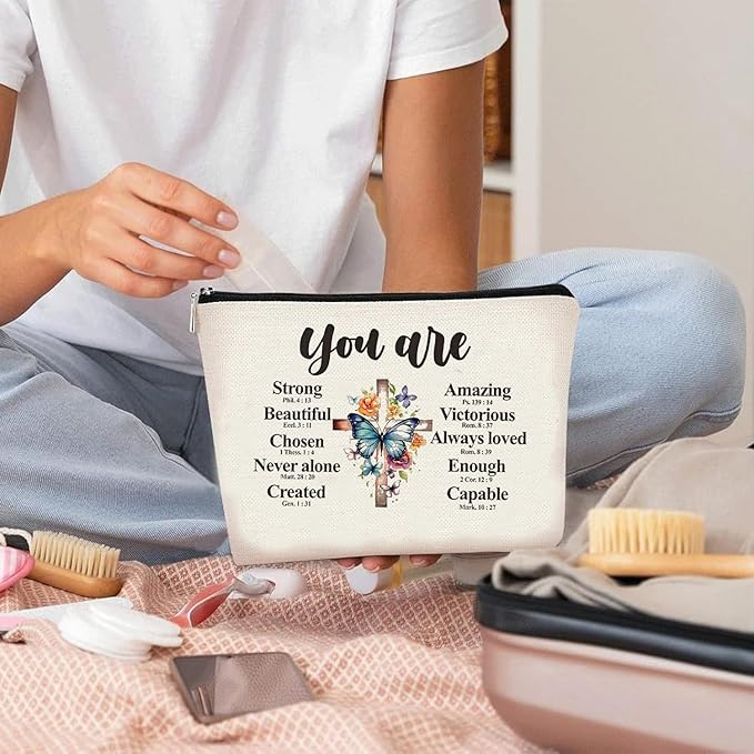 GRITOSE Small Cosmetic Bag for Women，Encourage Makeup Bag for Girls，Surprise Gift Birthday Gift for Friend Student，Blue Butterfly designs White Nurse Cosmetic Travel Pouch