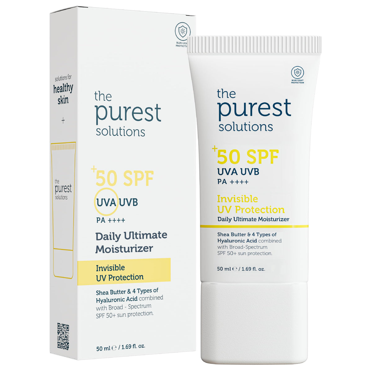 The Purest Solutions Invisible UV Protection (Daily Intensive Moisturizer SPF 50+) - Hyaluronic Acid & Shea Butter for Daily Hydration - Sunscreen - Anti-Aging Care - All Skin Types (1.69 fl. oz)