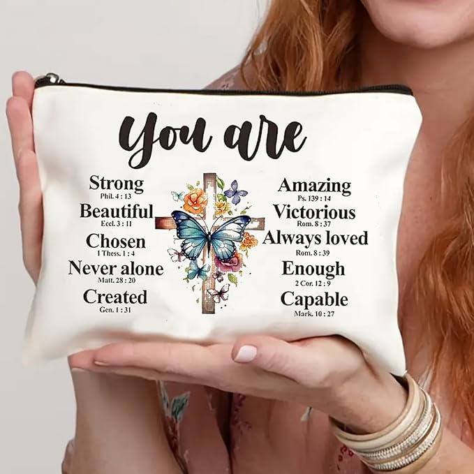 GRITOSE Small Cosmetic Bag for Women，Encourage Makeup Bag for Girls，Surprise Gift Birthday Gift for Friend Student，Blue Butterfly designs White Nurse Cosmetic Travel Pouch