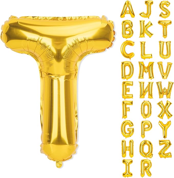 Gold Letter Balloons 40 Inch T Balloon Letters T Alphabet Balloons Giant Letters With Straw Big Balloons Foil Large Gold Balloons For Birthday Party Decorations Wedding Thanksgiving Christmas Balloons