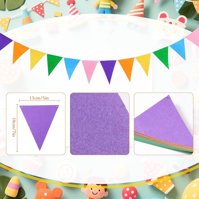 Irenare 4 Pieces Happy Birthday Banner Colorful Birthday Party Decor Rainbow Felt Garland Banner Party Decorations Supplies (Macaron Color)