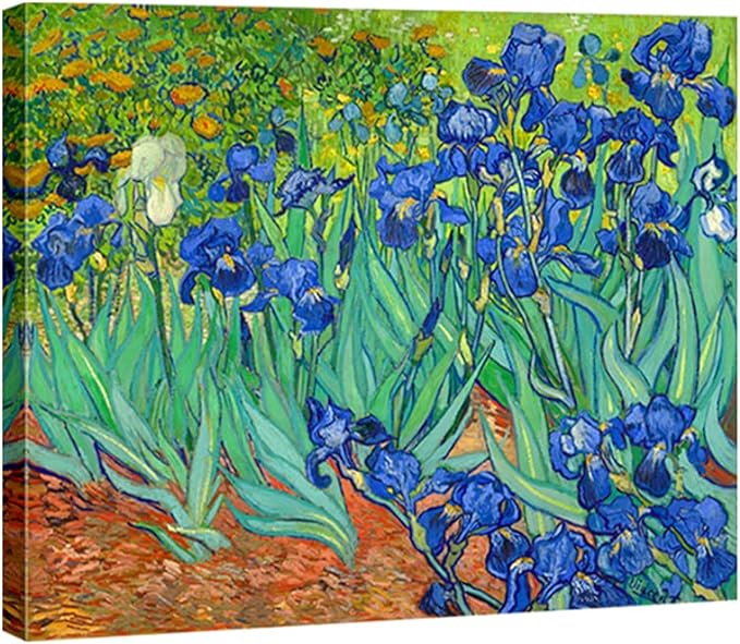 Wieco Art Irises Large Modern Gallery Wrapped Floral Giclee Canvas Print By Van Gogh Famous Blue Flowers Oil Paintings Reproduction Artwork Pictures on Canvas Wall Art for Bedroom Home Decor L