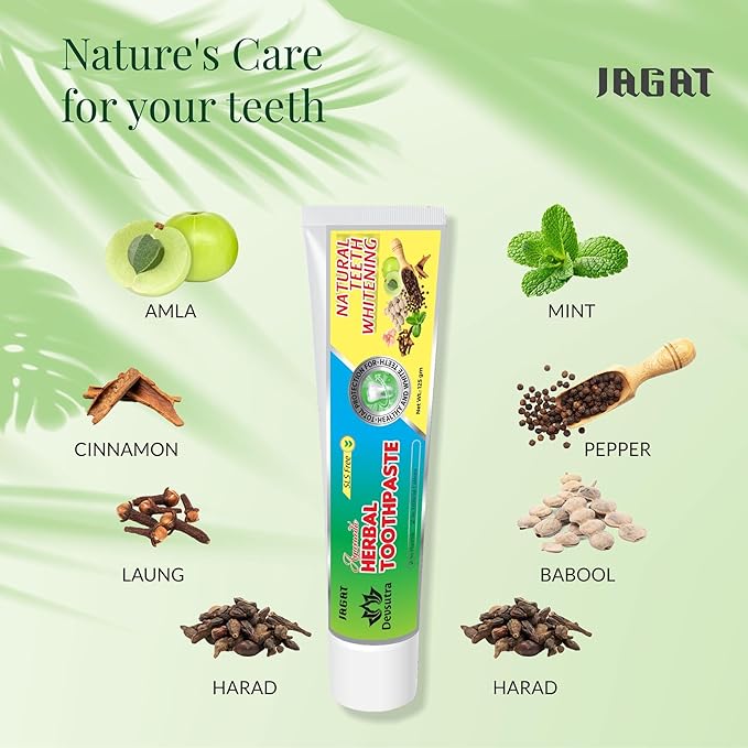 Jagat Devsutra Dr. Recommended Ayurvedic Herbal Fresh Mint Flavour Toothpaste Combo Pack Offer - 100% Natural Teeth Whitening Formula, No Fluoride & No Artificial Colours - Pack of 2 (4.4 OZ Each)