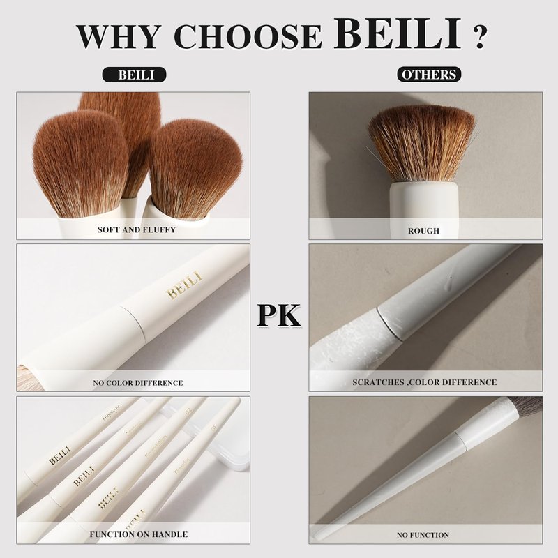 BEILI 15-Piece Makeup Brush Set, Premium Synthetic Bristles, Foundation Powder Contour Blush Concealer Eye & Blending Brushes, Elegant Full Face Collection