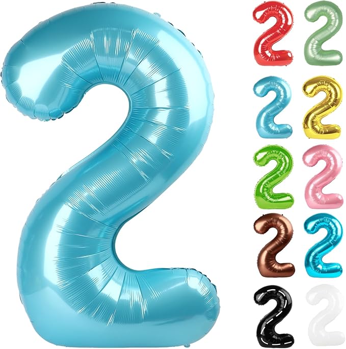 Pearlescent Blue Number 2 Balloon 40 Inch, 2 Balloon Number, 2nd Birthday Decorations for Baby Girls Boys Toddlers