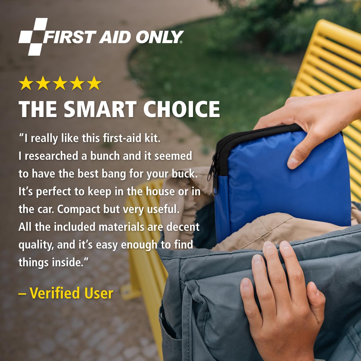 First Aid Only 298 Piece All-Purpose Emergency First Aid Kit for Home, Office, Car, Apartment, Dorm, and Camping, Travel-Friendly Compact Pouch Fits in Backpacks, Suitcases, Cabinets, and Drawers