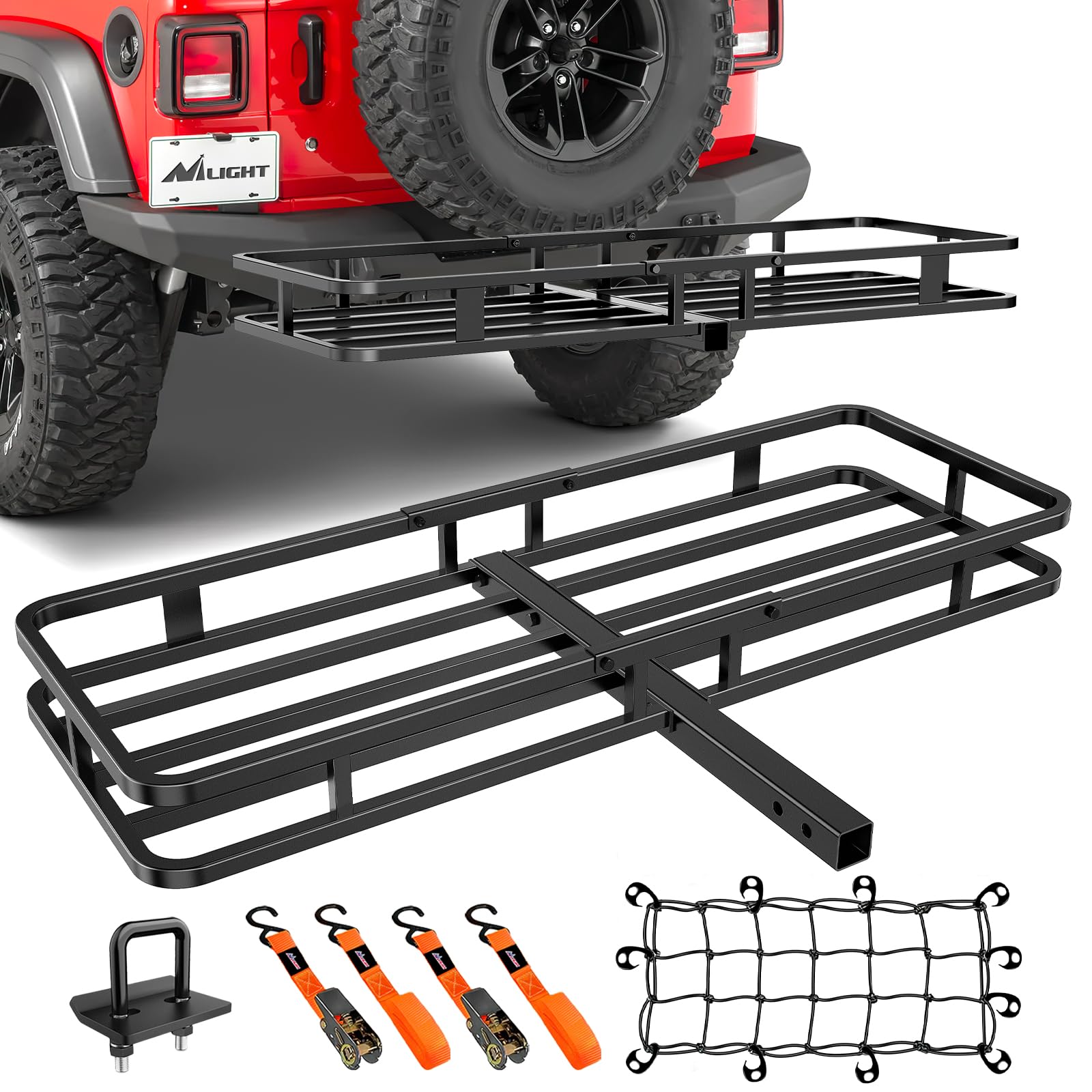 Nilight 53 X 19 X 4 Hitch Cargo Carrier Fits 2-inch Hitch Receiver 500 Lbs Capacity Basket Cargo Net|Ratchet Straps|Hitch Stabil