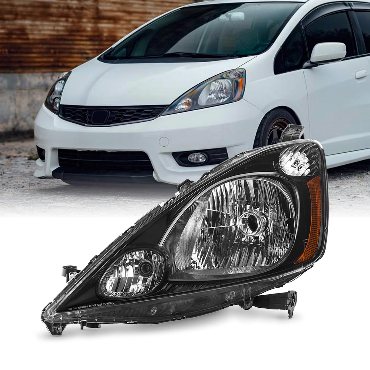 AKKON - Fits 2012-2014 Honda Fit [Halogen Type] Black Headlight Driver Left Side Replacement 12 13 14