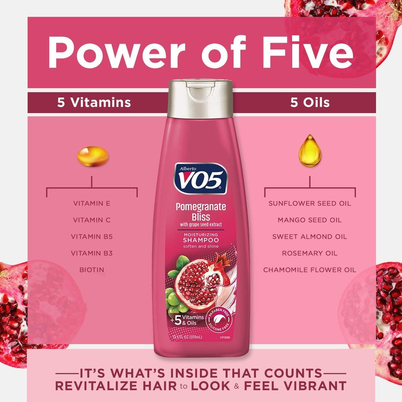 VO5 Moisturizing Shampoo - 12.5 Fl Oz - Pomegranate Bliss - Grape Seed Extract Leaves Hair Looking Vibrant and Beautiful