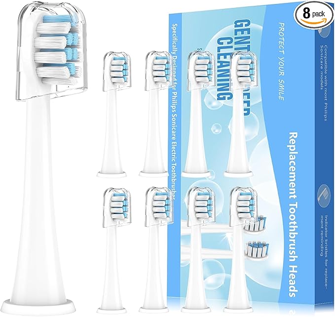 Replacement Toothbrush Heads Compatible with Philips Sonicare Electric Toothbrush,Replacement Brush Head for Replacement Heads C1 C2 G2 W 4100 HX6062/65 and More Philips Snap-on Handles (8 Count)