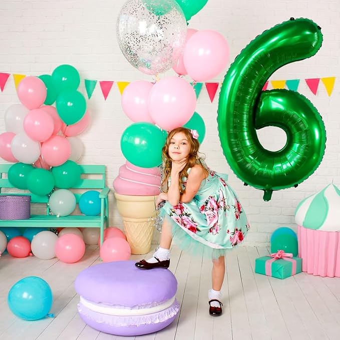 Green Number Balloons, 40 Inch Dark Green Balloon 6.6 Helium Balloon 6th Birthday for 6 Years Birthday Party Wedding Anniversary Decoration Children Girls Boys