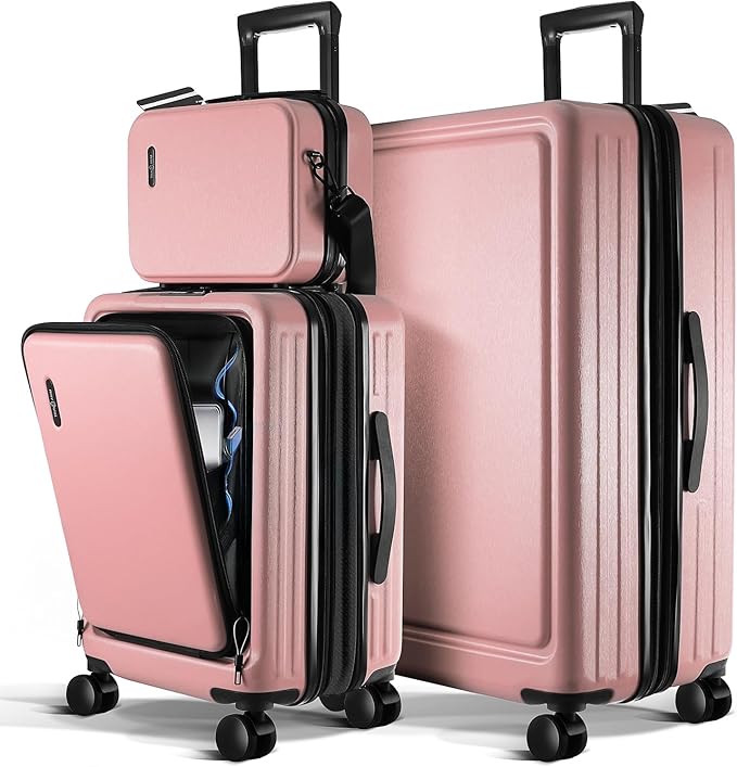 TRAVELARIM Luggage Sets 3 Piece, 20 Inch Carry on Luggage and 28 Inch Suitcases with Wheels Spinner, Durable Hard Shell Suitcase Set, Expandable Travel Suitcase, Pink