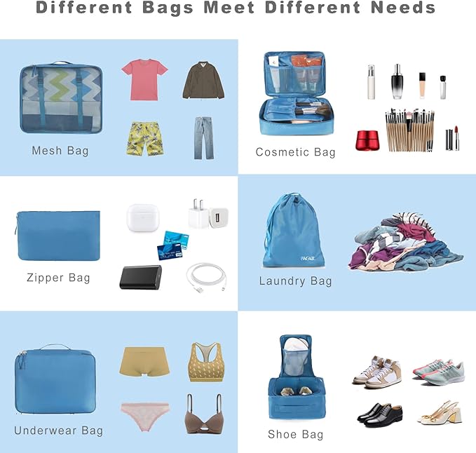 BAGAIL 8 Set Packing Cubes Luggage Packing Organizers for Travel Accessories-Light Blue
